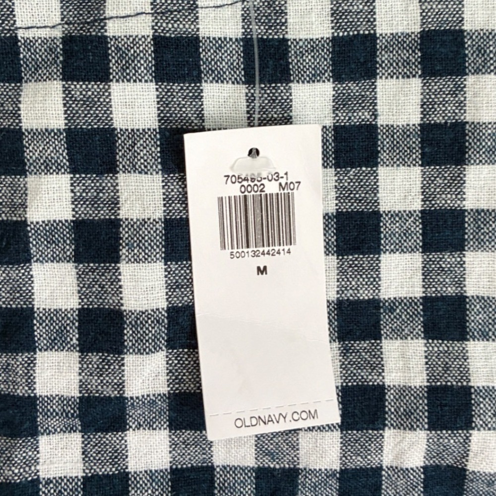 Old Navy Womens Navy Blue Gingham Linen Blend Sleeveless Mini Shift Dress M NWT - Picture 8 of 11